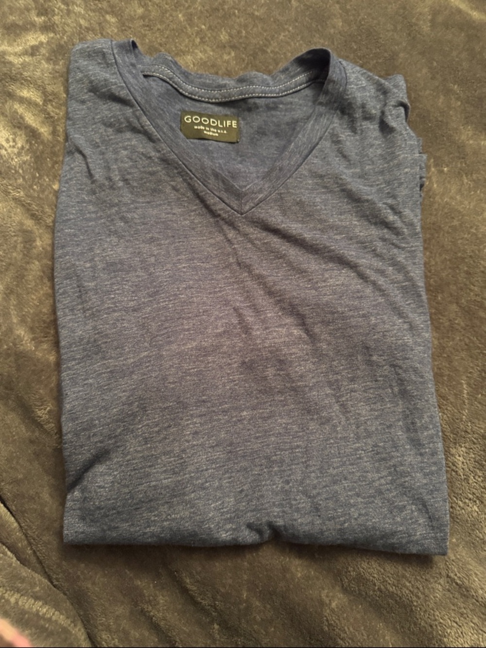 Goodlife V-Neck Sweater Tee in Heather Blue